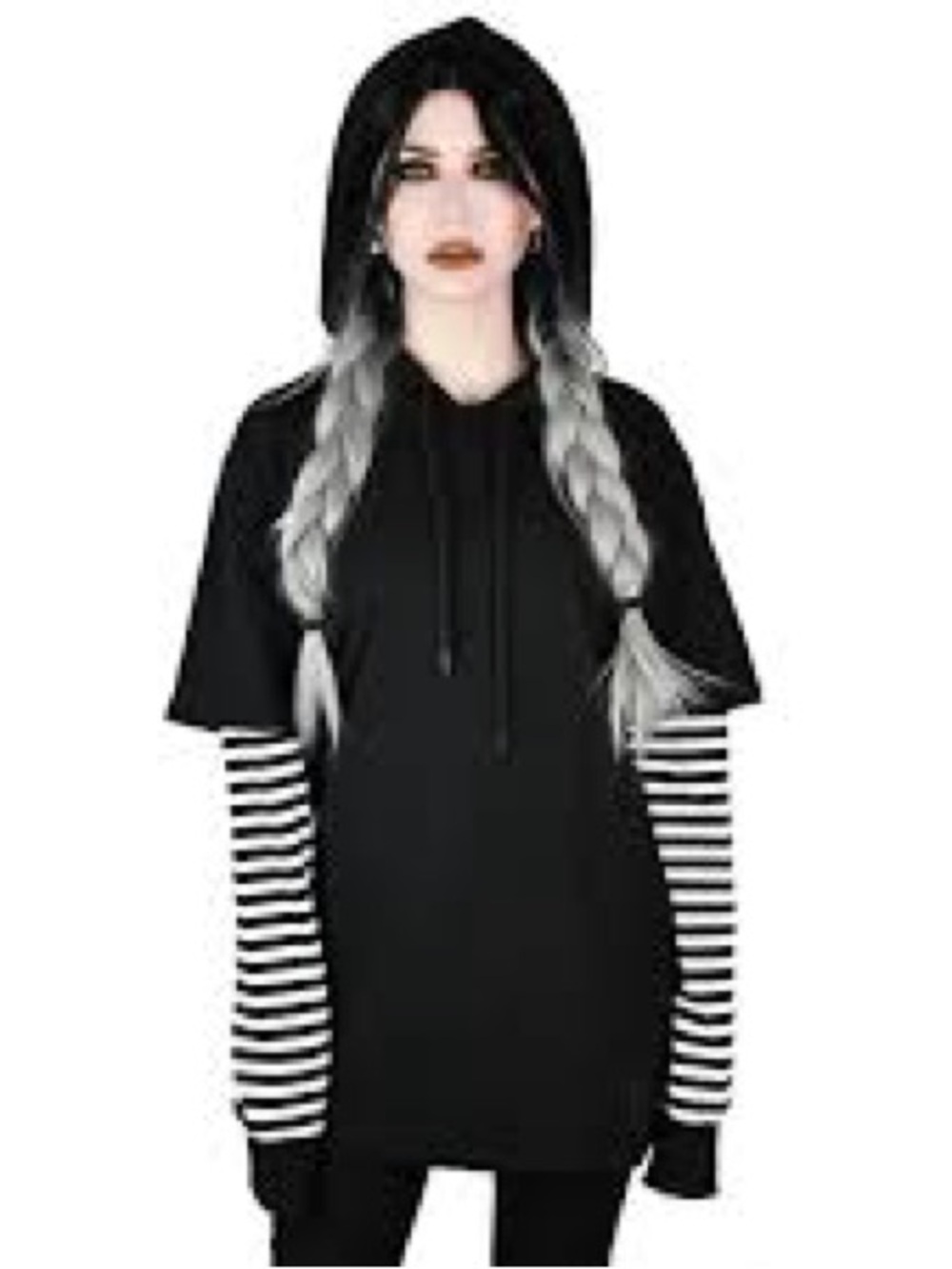 Killstar Long Sleeve Striped Gothic Unisex Hooded Top - Jax Black White Sz L